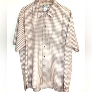 Columbia Button Up Shirt Mens Orange Gray Blue Plaid Outdoor Casual XL